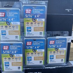 New Structural Screws 5/16" x 4". ( 5 Packs of 20 Screws each pack)