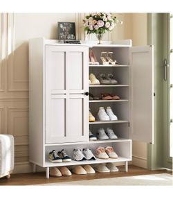 New in Box White Shoe Cabinet with Doors and Shelves