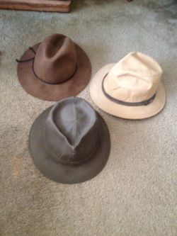 I have three nice mens hats , the gray hat is water repellent , I'm asking 10,00 Dollars each