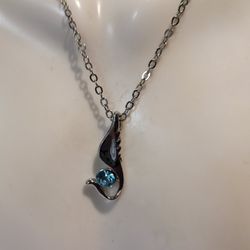18 Kt White Gold Plated Aquamarine Swan Necklace 