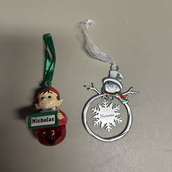"Nicholas" Christmas ornaments lot
