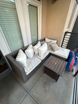 Outdoor Wicker L-Shaped Patio Sectional + Coffee Table