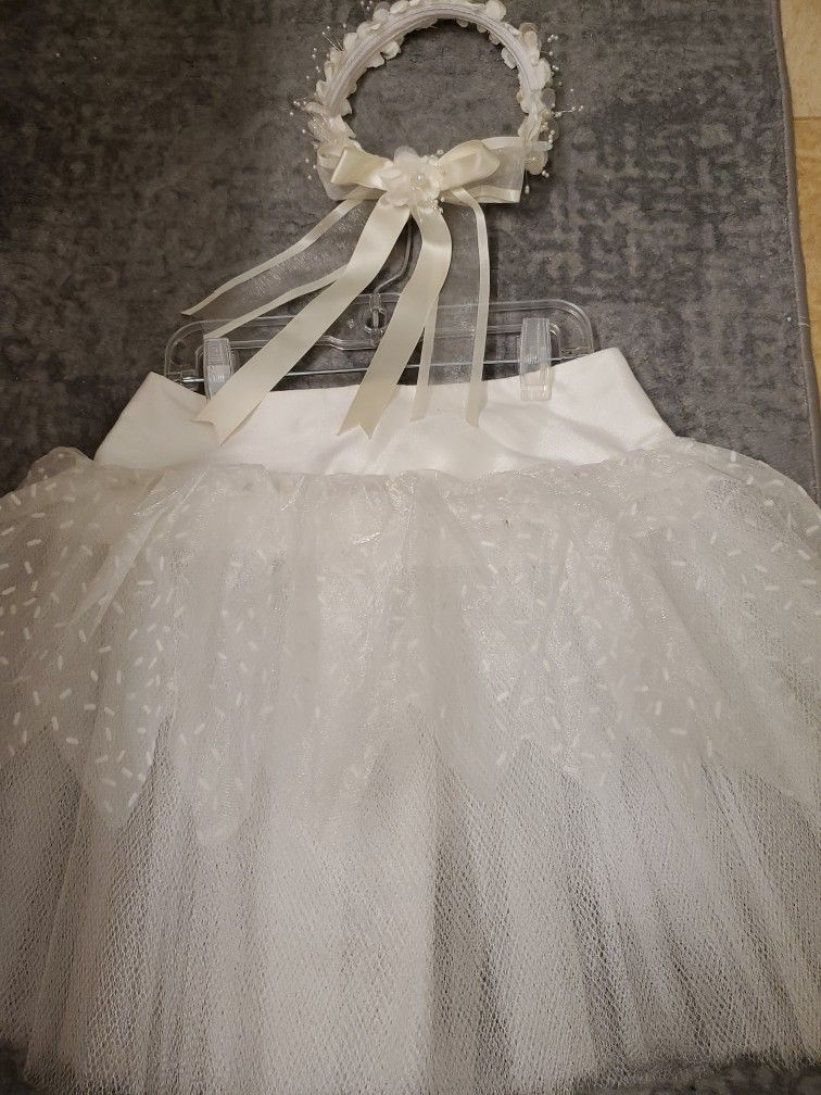 White Tutu Skirt + Head Decor.For Girl 8- 10 Years.