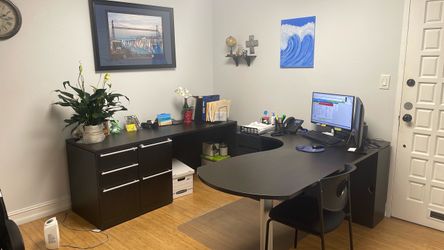 Coffee bean color corner desk and credenza