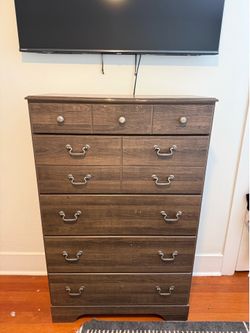 Brown Wood Dresser + Matching Nightstand Set