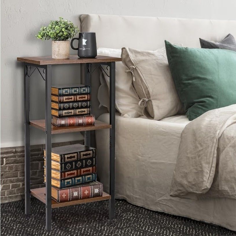 Peohud 3 Tier End Table, 30 Inch Tall Side Table, Rustic Telephone Table Nightstand for Living Room, Bedroom, Office, Sofa Couch, Small Places