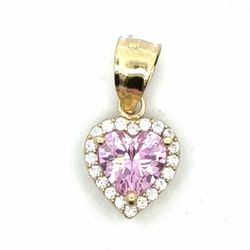 Woman’s Ladies 14k Yellow Gold Pink CZ Cubic Zirconia Heart Charm Pendant For Necklace GP3115163