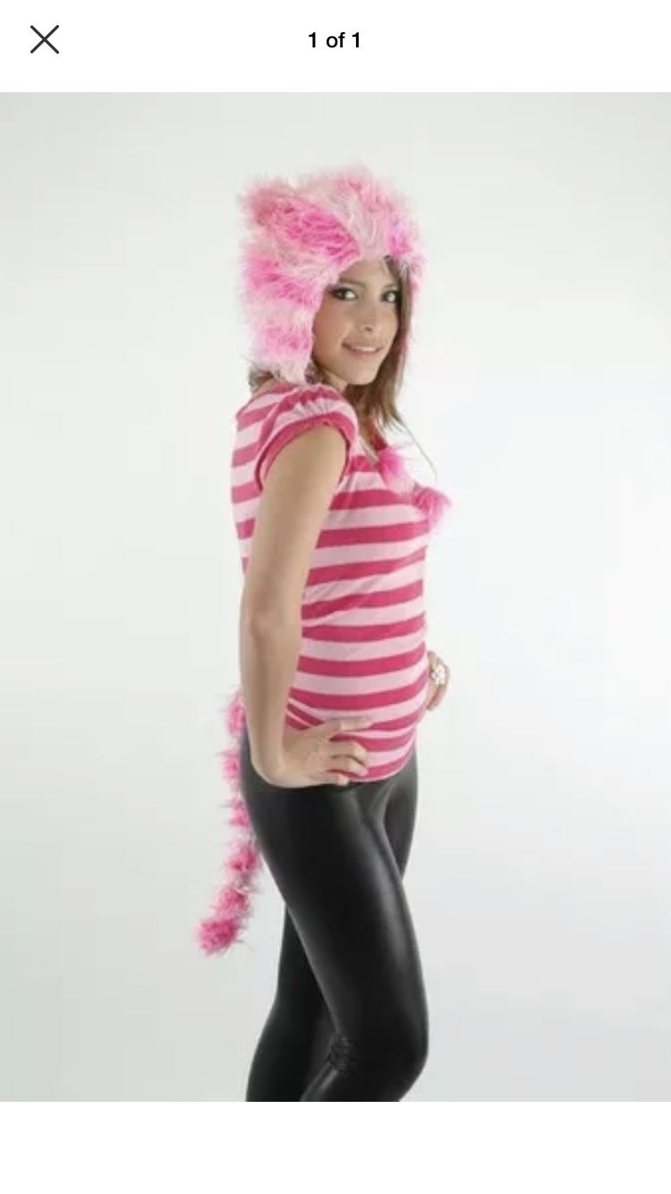 CUTE Pink Striped KITTY Furry Hoodie Ears Hat & Tail Set cheshire cat costume