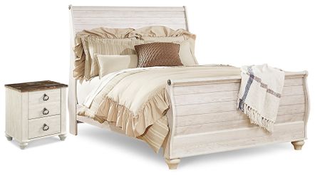 Willowton Whitewash Queen Sleigh Bed and Nightstand