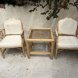 Vintage Bamboo Chippendale Chairs Table Set 
