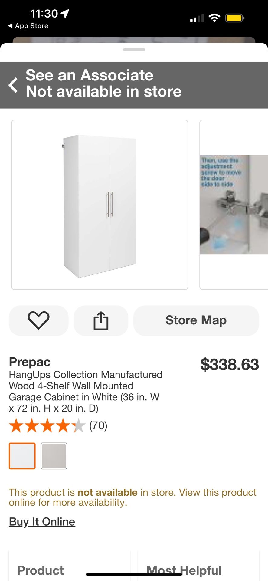 Prepac HangUps Collection Manufactured Wood 4-Shelf Wall Mounted Garage Cabinet in White (36 in. W x 72 in.  H x 20 in. D)