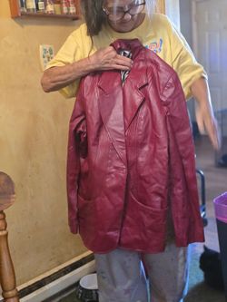 Woman's red leather jacket/ blazer