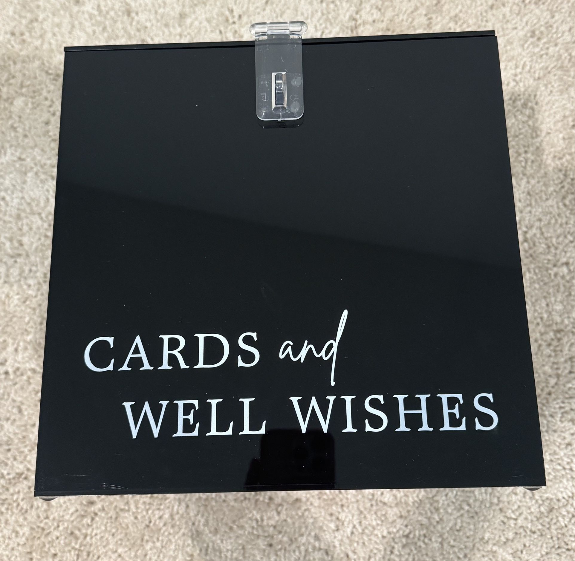 Black Acrylic Card Box With Silver Heart Lock & Key For Wedding, Event, Graduation