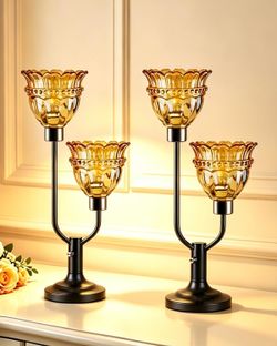 Nightstand Table Lamps Set of 2 Dimmable Vintage Amber