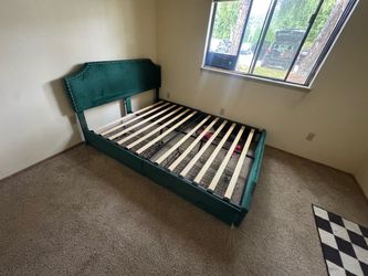 Green Velvet Upholstered Bed Frame with Headboard
