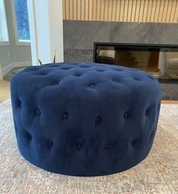Navy blue velvet ottoman 36" Across, 18" Tall