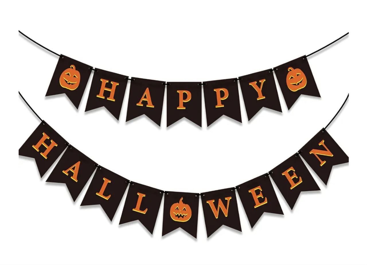 GEGEWOO Black HAPPY HALLOWEEN Banner Bunting with Pumpkin Sign Outdoor Indoor Home Decor for Mantle Fireplace Halloween Theme Party Decorations Suppli