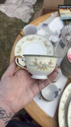Fine green flower china tea cups