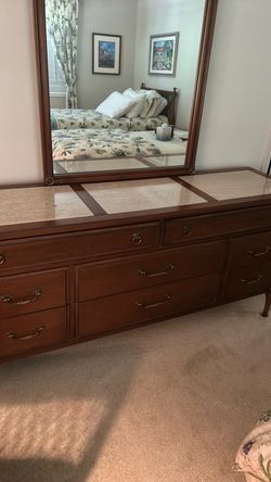 Dresser 63x18x30 ,Chest of drawers36x18x4,   1 Nite stand22x16x22, Mirror and twin Headboards