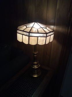 Vintage stiffel brass lamp with antique Tiffany style stained glass lamp shade/24 inches high/shade 13 inches in diameter