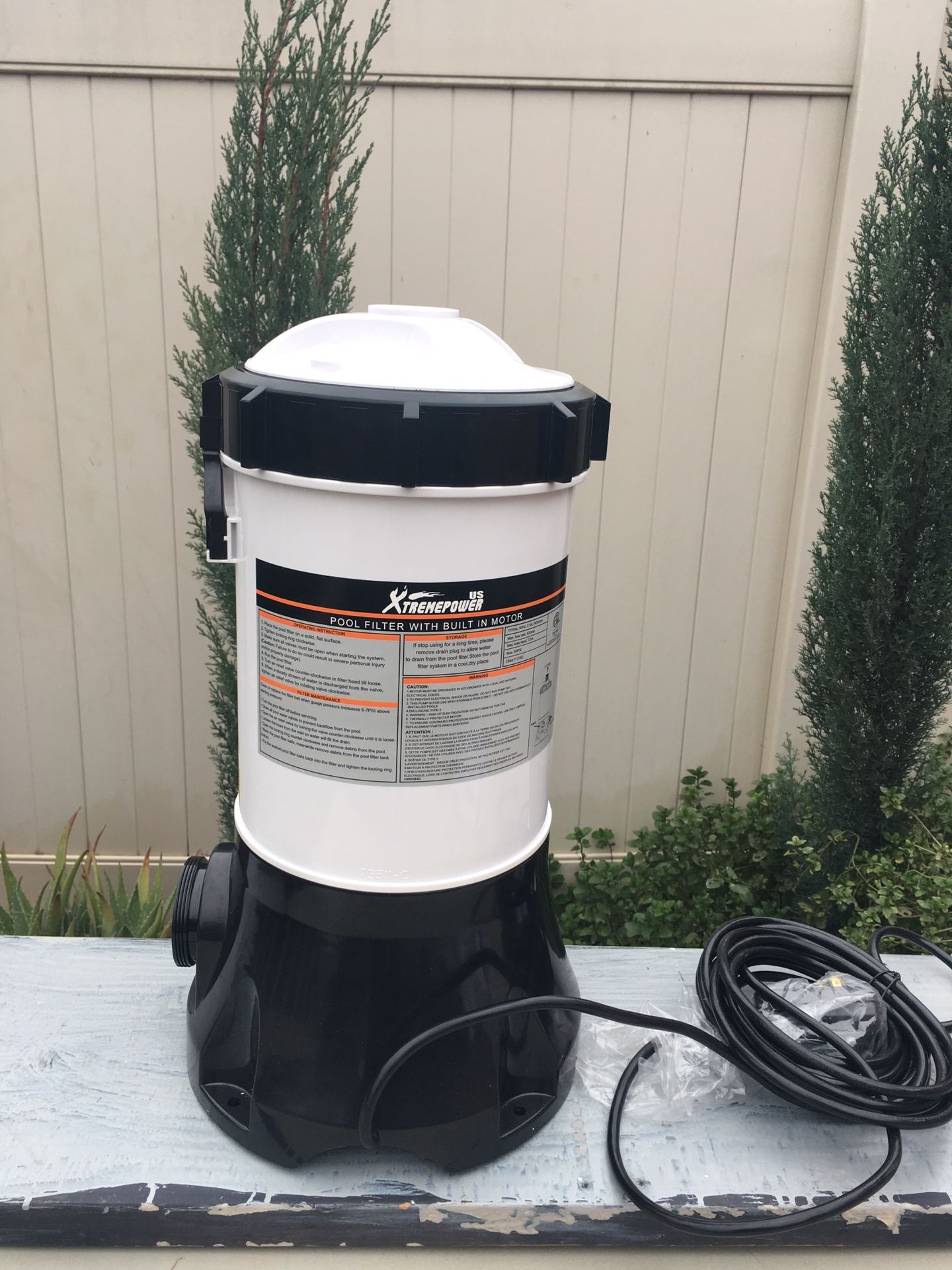 XtremepowerUS 75204 Pool Cartridge Filter W/Built-in Pump, White/Black