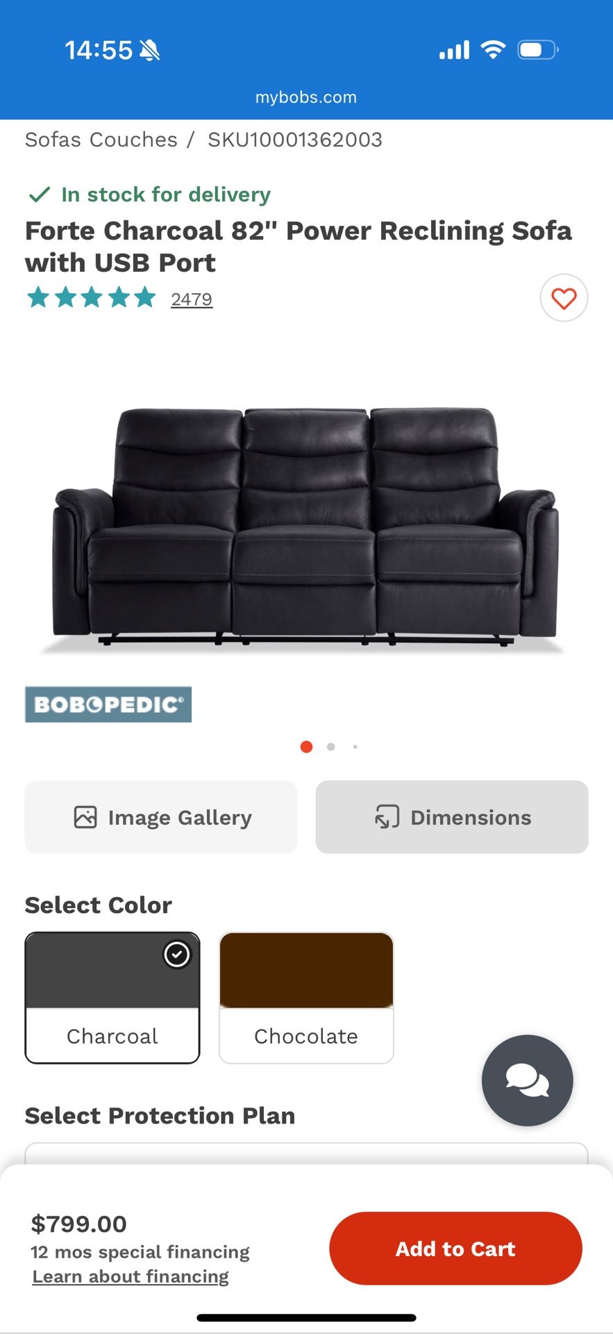 Forte Charcoal Power Recliner Sofa & Manual Recliner Loveseat