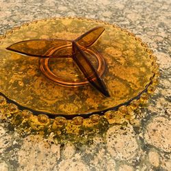 Vintage Amber Glass Dish Retro MCM