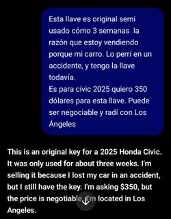 2025 Honda Civic Original Key
