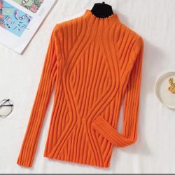 Orange Pullover Turtleneck Women's Sweater Top Long Sleeve New Gift XS S M L