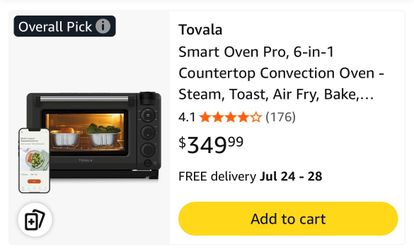 Tovala Smart Oven Pro, 6-in-1 Countertop Convection Oven - Steam, Toast, Air Fry, Bake, Broil, and R