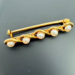Vintage 13k solid yellow gold 0.6CTW Natural Pearl wave infinity brooch