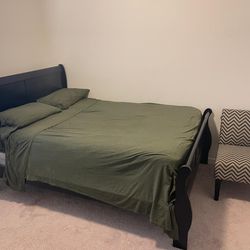 Dark Black Wood Full Bed Set with Bed Frame, Mattress & Box Spring,  Contemporary Modern Style