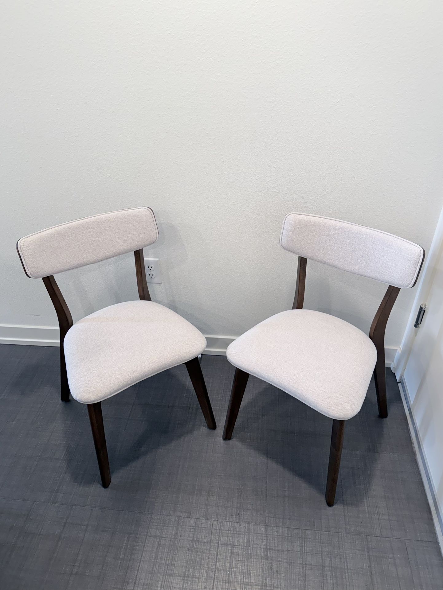 Mid-Century Modern Dining Chairs with Rubberwood Frame, 2-Pcs Set, Light Beige / Natural Walnut