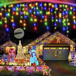 1280 Led Icicle Christmas Lights Outdoor Decorations 131 FT 8 Modes Timer IP44 Waterproof Christmas String Lights Changing LED Curtain Fairy Lights fo