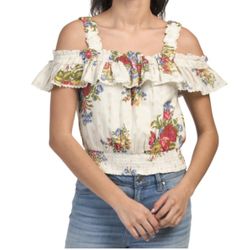 New Women’s House Of Harlow 1960 Helena Ivory Floral Ruffle Crop Top