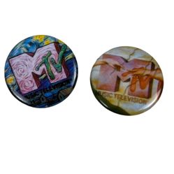 MTV Music Television Vintage Collectible Pins Metal Buttons Michaelangelo & Van Gogh