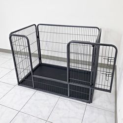 (New) $110 Pet Playpen Heavy-Duty Dog Kennel with Plastic Tray, 49x32x35” Tall