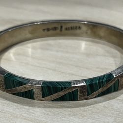 Vintage Taxco .925 Sterling Silver Malachite Inlay Bracelet Mexico