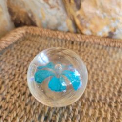Glass Paper Weight with Turquoise Flower