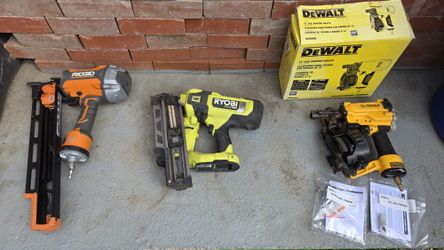 RIGID, DeWALT, RYOBI Roofing Nailers (3pcs),2 Pneumatic , 1 Battery Operated, NOT working /NOT Working properly. For Repair Or Parts Only 