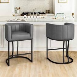 Dark Grey Leather Barstool Set Of 2 