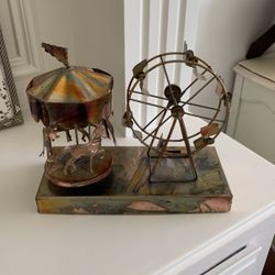 Vintage Copper Metal Musical Carousel Ferris Wheel