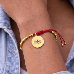 Gold Evil Eye Bracelet Red String | Protection Bracelet for Women | Adjustable Gold Bead Bracelet | Spiritual Jewelry Good Luck Gift