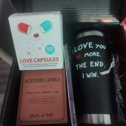 I LOVE YOU MORE Tumbler  , KEY CHAIN , LOVE CAPSULES AND CANDLE GIFT  