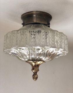 Vintage Glass Ceiling Lamp: 70s German Mid Century Lighting
