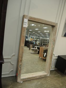 India Resources Pink City Wooden Mirror Frame - Whitewashed Natural Wood With Green