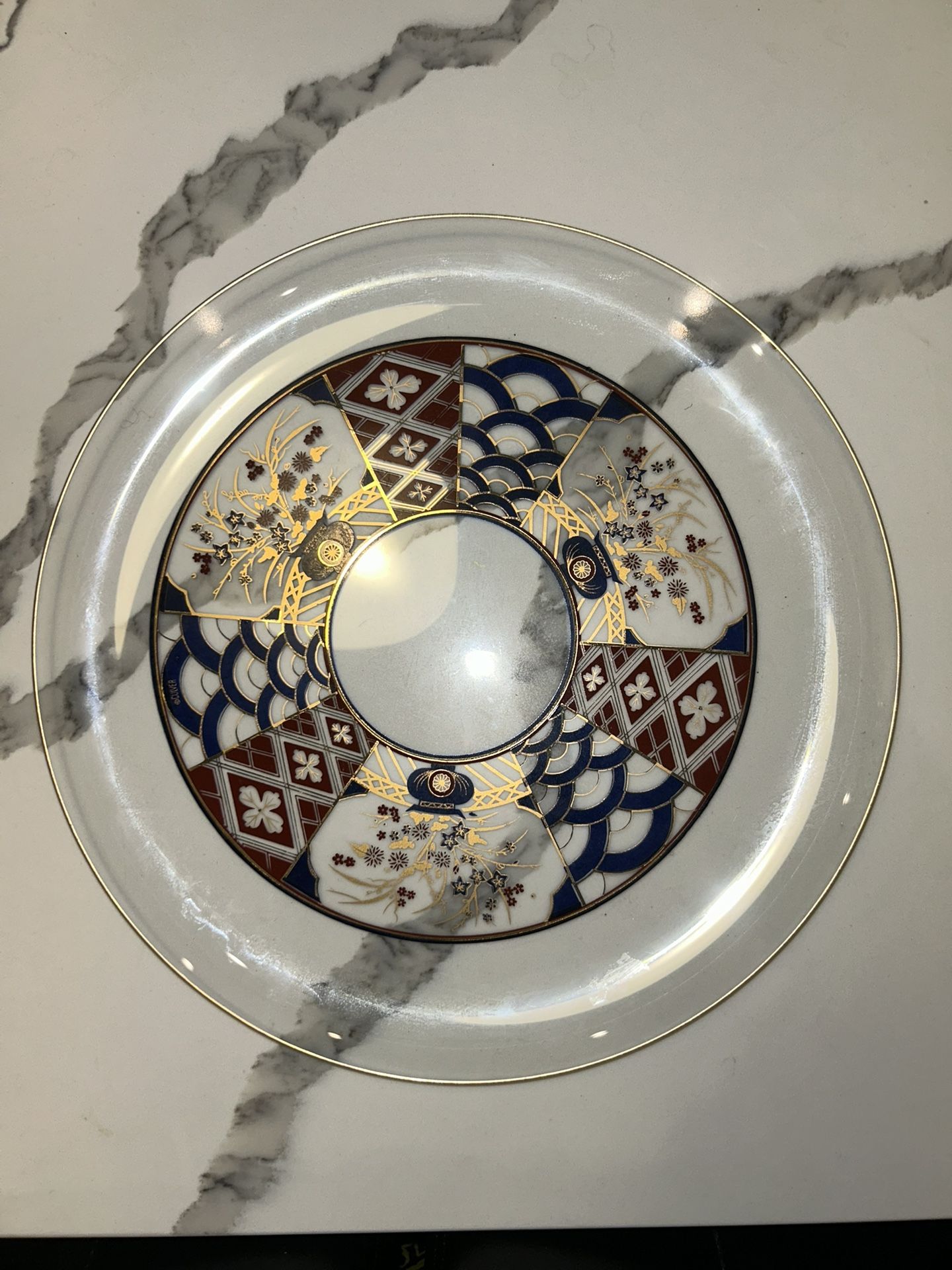 Vintage Culver Large Glass Tray with Red, Blue and Gold Imari Motif