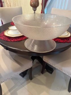 Large Textured Glass Pedestal Bowl ✨