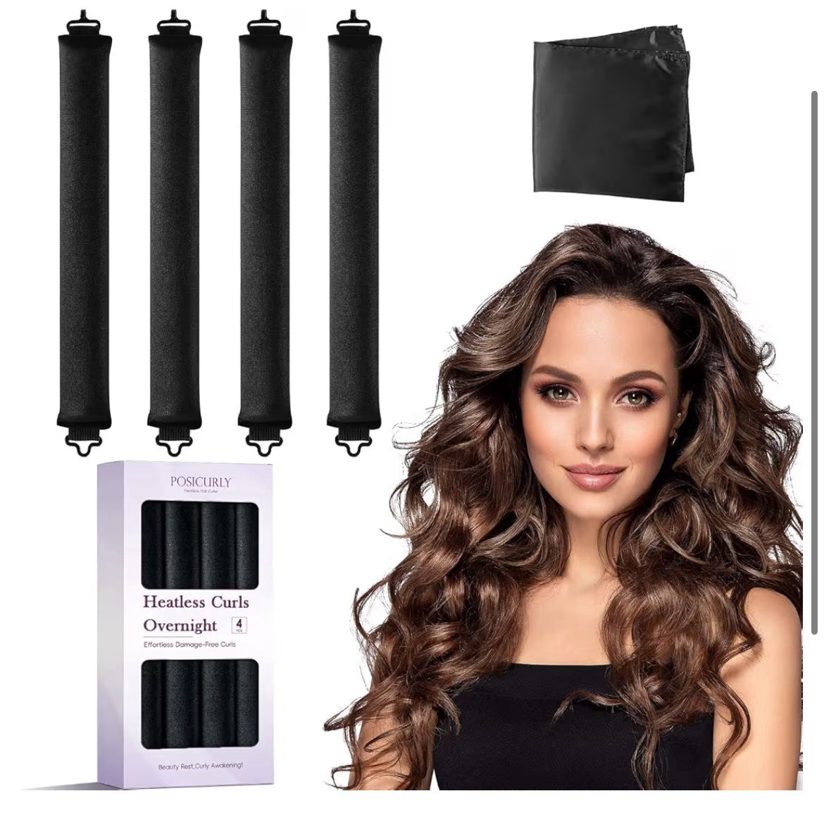 Brand: posicurly Heatless Curls Overnight Hair Curlers - 4 Pcs No-Heat Curling Rod to Sleep In,Velvet Hair Rollers with Satin Wrap. Brand new. Never b