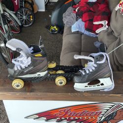 Bauer Youth Ice Skates Size 10 With Roller Blade Attachment